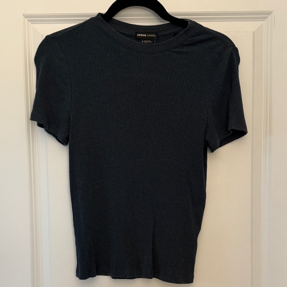 Prana Women’s Short Sleeve Ribbed Tee, dark teal, size S